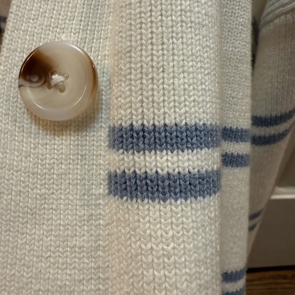 LAKE Women's Striped Cardigan Sweater - Cream and Blue - Picture 3 of 5